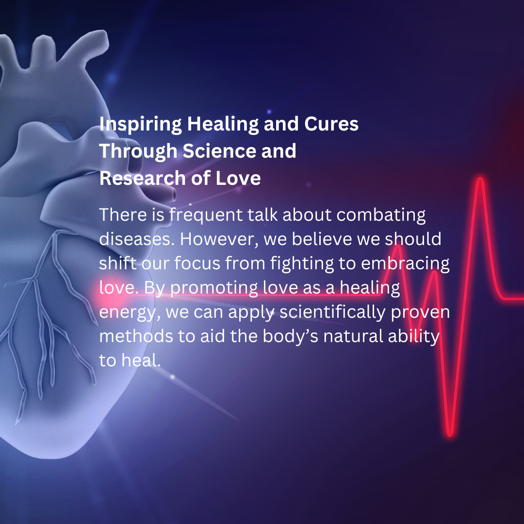 A heart with the words inspiring healing and cures through science and research of love.